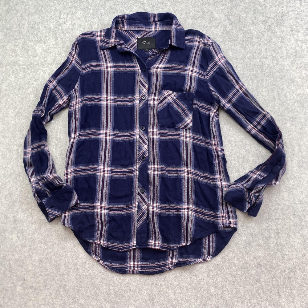 Rails Shirt Womens XS Blue Plaid Button Front Long Sleeve Rayon Top Casual